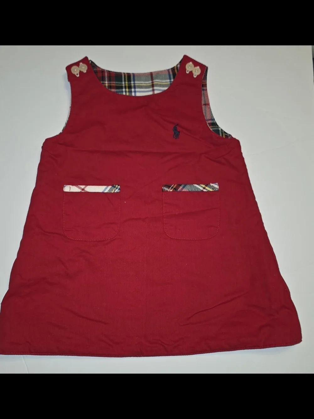 Plaid Red and White Sleeveless Shift Dress 6-12m
